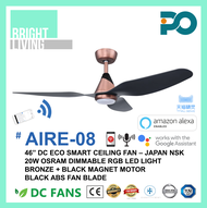 PO AIRE-08 46" Smart WIFI-Enabled Ceiling Fan with 20W Dimmable RGB LED Light Kit (Optional)