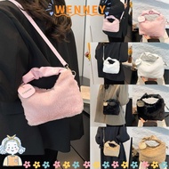 WEY Plush Underarm Bag, Solid Color Faux Fur Tote Bags, Minimalist Plush High-capacity Crossbody Sin