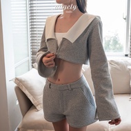 Set Áo Tay Dài Nỉ Form Croptop Và Quần Shorts Nỉ NICO Sweat Set AUGETY