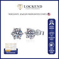 【Lockend】Moissanite Diamond Earrings 0.3ct 0.5ct 1ct 2ct S925 Silver 6-Prong Platinum-Plated Design 
