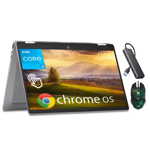 HP Chromebook Plus x360 for Student & Business, 14" 2 in 1 FHD Touchscreen Laptop, Intel 8-Core i3-N