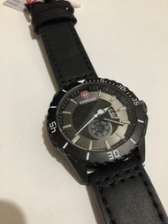 kademan 黑色皮錶帶手錶