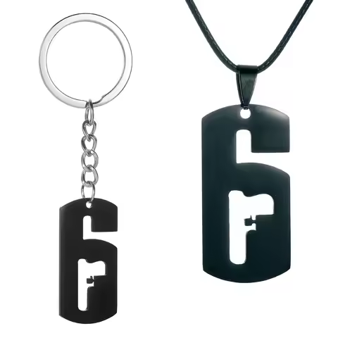Stainless steel Keychain Fashion Black Color Rope Chain Charm Rainbow No. 6 pistol Pendants Keyring