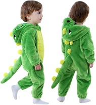 Toddler Baby Dinosaur Costume Flannel Hooded Jumpsuit Soft Animal Jumpsuit Set Gift