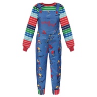 Adult Chucky Cosplay Costume with Striped Shirt and Jumpsuit for Chucky Overalls Halloween Costumes