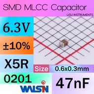 47nF ±10% 6.3V X5R 0201 SMD Capacitor Walsin 0201X473K6R3CT