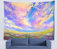 抽象山水掛毯場花卉天空牆面掛毯改編自油畫藝術牆面掛毯 尺寸95x70CM=37x27英吋