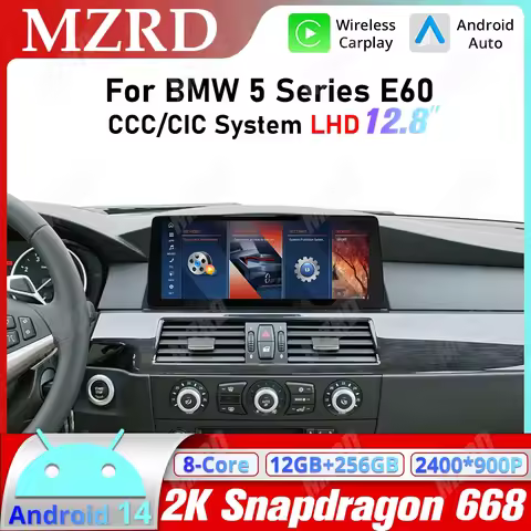 MZRD 12.8" Android14 Ultra thin Screen For BMW 5 Series E60 CCC CIC System Wireless Carplay Android