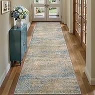 Tangsoo Abstract Rug 3x8 Washable for Hallway Yellow Blue Non Slip Small Area Rug, Dark Blue Orange 