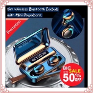 🇲🇾 D&S 2in1 Wireless Bluetooth Earphone Earbuds with Powerbank 5.1TWS Headsets, Dual Earbuds Bass HI