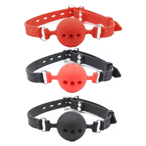 BDSM Silicone Gag Ball, Breathable Hollow Design with Adjustable Strap, Small Medium Large Size for 