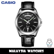 (100% Original) Casio MTP-1370L-1A Enticer Black Dial Stainless Steel Case & Leather Strap Watch MTP