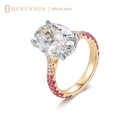 Queensun 18k Gold Lab Diamond Oval Cut Hidden Halo Engagement Ring 3Ct| Ruby Accent Ring | Engagemen