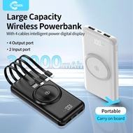 Yisen fast charging powerbank 30000mah Wireless charging Built-in 4 cables for iOS Android