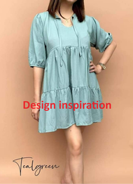 Erika Dress / casual or office dress / Good for Medium to XL  with stylish ribbon on neckline , layered skirt and 3/4 sleeves