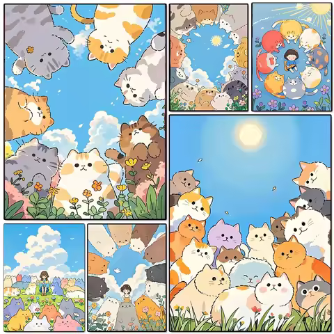 5D Diamond Embroidery Cartoon Cat And Girl Morden Craft Kits DIY Painting Full Square Round Mosaic C
