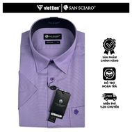 SAN SCIARO - Áo Sơ Mi Nam Tay Ngắn Màu Tím Violet Caro Form Regular Lai Ngang Việt Tiến Cao Cấp