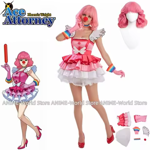 Game Ace Attorney Geiru Toneido Cosplay Costume Clown Performance Suit Cosplay Costume Girl Pink Dre