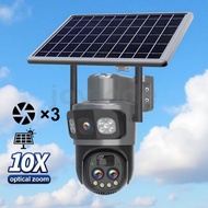 Guudgo Solar Security Camera Tri-Lens 10X Optical Zoom WIFI 4G Wireless PTZ Night Vision AI Detectio