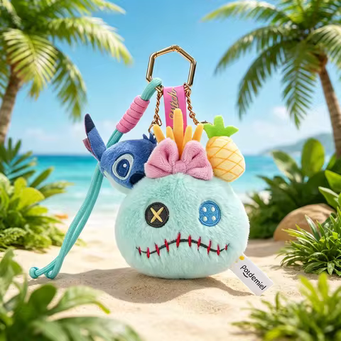 Official Licensed Disney 6.5cm Stitch and Scrump Plush Keychain 6cm Cute Bag Charm for Women Girls B