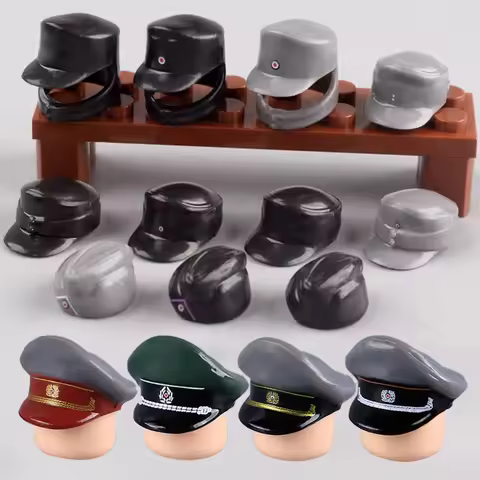 WW2 German Army Soldiers Cap Building Blocks Officer Hat Prussian Printed Senior General Helmet Acce