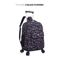 [ THE GENK - BLACK FLOWERS motif ] 20 INCH KOREA BARLEY PLANE CABIN TROLLEY BACKPACK WATERPROOF PARA