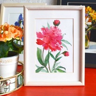 原創水彩畫現代繪畫牡丹藝術 18x24 厘米