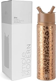 Simple Modern Leopard Water Bottle with Straw Lid Vacuum Insulated Stainless Steel Metal Thermos Bottles | Reusable Leak Proof BPA-Free Flask for Sports | Summit Collection | 22oz, Copper Leopard