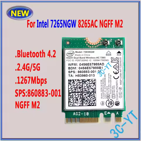 1PCS NEW For Intel 7265NGW NGFF M.2 8265AC 3165N Wifi Board Bluetooth 4.2 Wlan Card For HP EliteBook