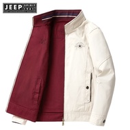 Jeep Spirit 1941 Estd Double sided Jacket Jacket for Men Autumn Middle aged Retro Mature Stand up Co