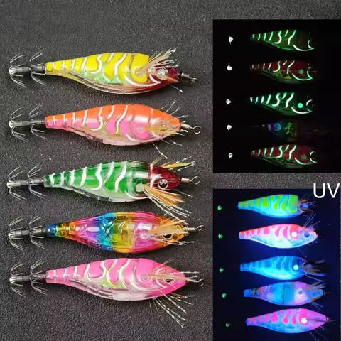 1pc Glow Squid Jig Lure 7cm Shrimp Bait Luminous Cuttlefish Octopus Fishing Lure Saltwater Eging Tac
