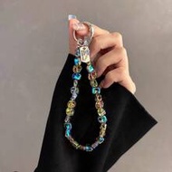 YK2 Style Luxury High-End Square Transparent Asymmetric Crystal Chain Phone Lanyard With Free Transp