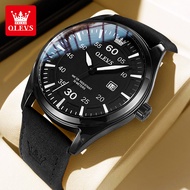 OLEVS Jam Tangan Pria Original Asli Elegan Mewah Dewasa 2024 Anti Air Kalender Tali Kulit Kasual Ber