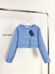 Lady Apple : เสื้อทวิตคอกลมแขนยาว กระดุมทอง กระเป๋าสองข้างใช้งานได้จริง