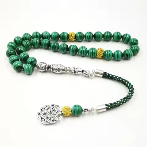 100% Natural Malachite Tasbih beads bracelets Green Malachite Grade AAAAA rosary Muslim Beaded Jewel