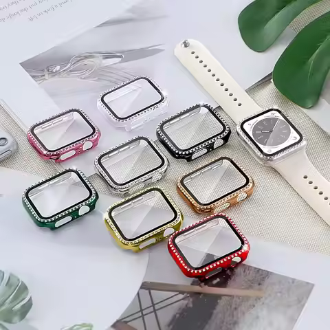 Screen Protector Case for Apple Watch 41mm 45mm 40mm 44mm Women Diamond Full Cover Bumper+Glass iWat