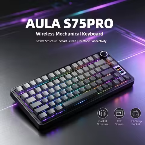 AULA S75 PRO Mechanical Keyboard 75% Custom Layout RGB Backlight Wireless Bluetooth Gaming Keyboard 