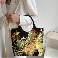 PINLESG Shiny Embroidered Bag, Square Shape Canvas Retro Canvas Handbag, Messenger Bag