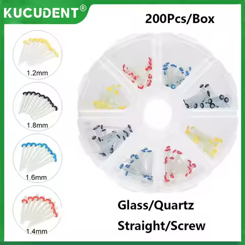 200Pcs/Box Glass Quartz Teeth Restorative 1.2/1.4/1.6/1.8mm Dental Fiber Post Kit Root Canal Teeth R