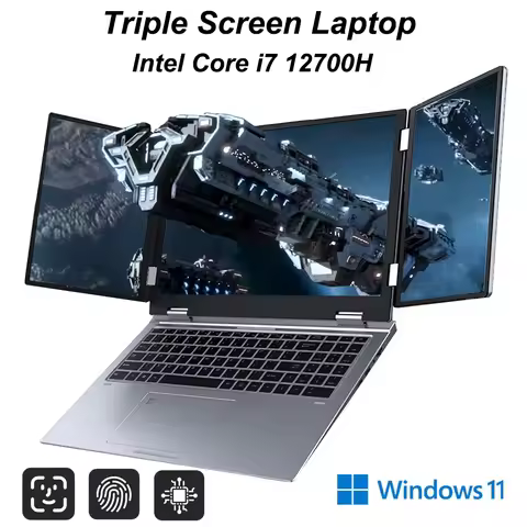 16+2*10.5 Inch Triple Screen Laptop Intel Core i7 12700H 64GB DDR4 2TB SSD Office Notebook Fingerpri