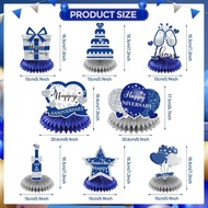 8Pcs Happy Wedding Anniversary Decorations Blue Silver Anniversary Table Honeycomb Centerpiece Anniv