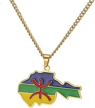 African Berber Country Map Necklace African Berber Symbol Pendant African Ethnic Necklace Muslim Tri