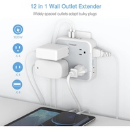 Multi Plug Outlet Extender, TESSAN Multiple Outlet Splitter with 4 USB Wall Charger, Widely Spaced 8