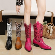Embroidered Retro Western Cowboy Boots Hollow Boots Women's Breathable Time Boots 41 Mid-Tube Knight