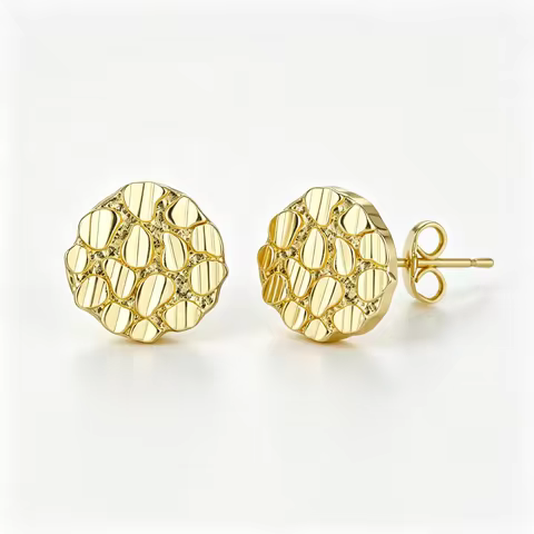 Round Nugget Earrings for Men Women 14k Gold Plated Hip Hop Style Cookie Textrued Fashion Jewelry St