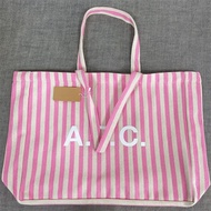 apc logo print striped canvas tote shoulder bag Pink