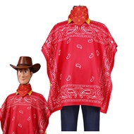 Western Cowboy Cosplay Outfit Set: Woody's Red Paisley Poncho + Bandana + Brown Cowboy Hat for Hallo