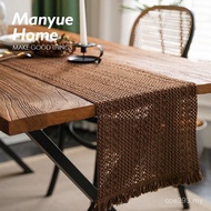 Table Mat M. Life Background Cloth Woven Table Runner Placemat Tea Art Tassel Party Retro Brown Tabl