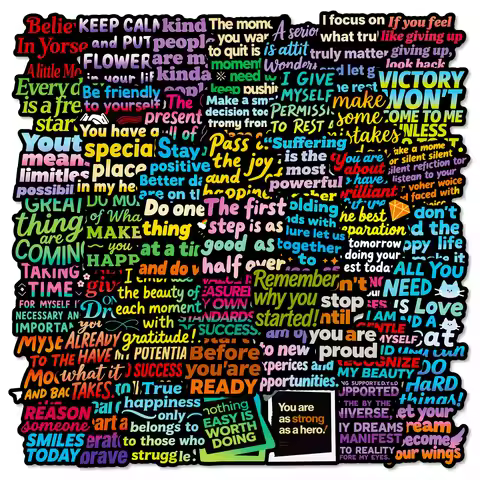 56PCS Dark Text Graffiti Stickers Inspirational Positive Energy Black Background Text Stickers Creat