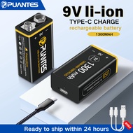 PUANTES 9V 1300mAh 6F22 Battery Type-C USB Rechargeable Port Li-ion Batteries Lithium Rechargeable B